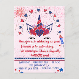 Unicorn gnistra patriot-födelsedag, inbjudan vykort