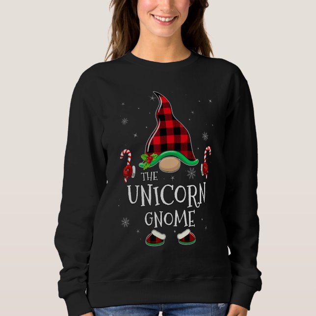 Unicorn Gnome Buffalo Plaid Matching Family Christ T Shirt (Framsida)