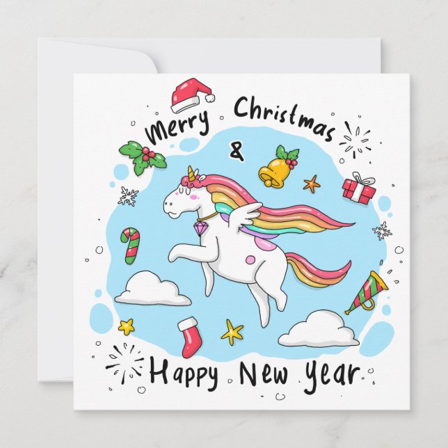 Unicorn God jul/Gott nytt år Julkort (Framsida)