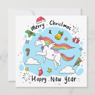 Unicorn God jul/Gott nytt år Julkort