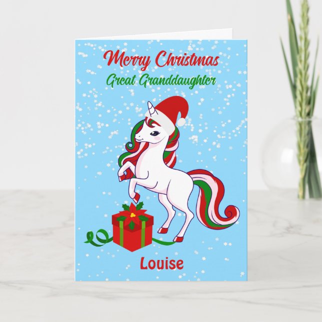 Unicorn God jul Underbar Granddotter Card Kort (Framsida)
