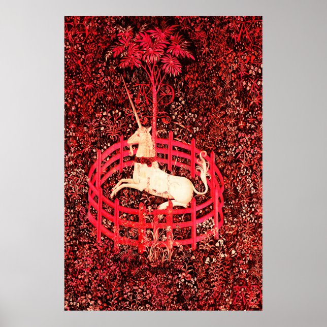 UNICORN GOTHIC FANTASY FLOWERS,RED BLOMMIGT MOTIFS POSTER (Framsidan)