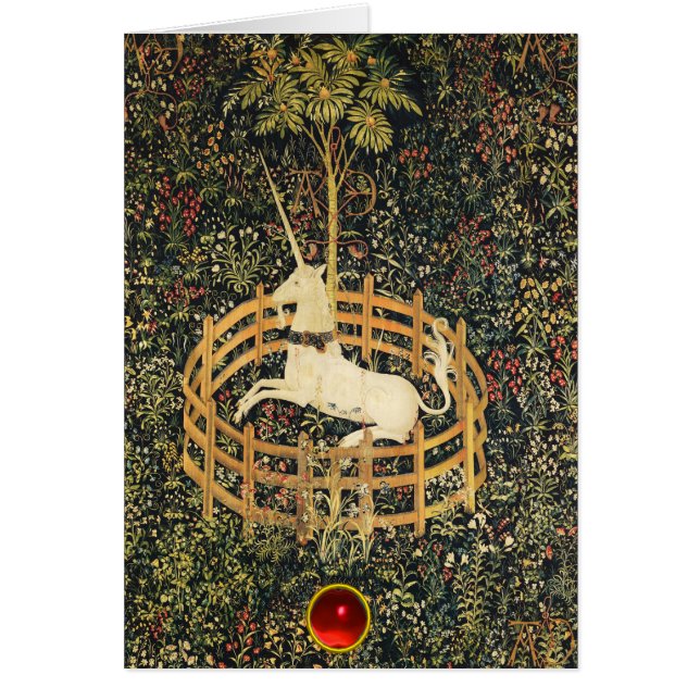 UNICORN GOTHIC FANTASY GRÖNT BLOMMIGT jul Hälsningskort (Framsidan)