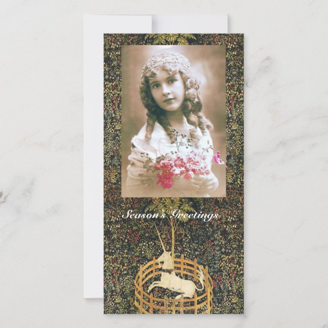 UNICORN GOTHIC FANTASY GRÖNT BLOMMIGT jul Julkort (Framsida)