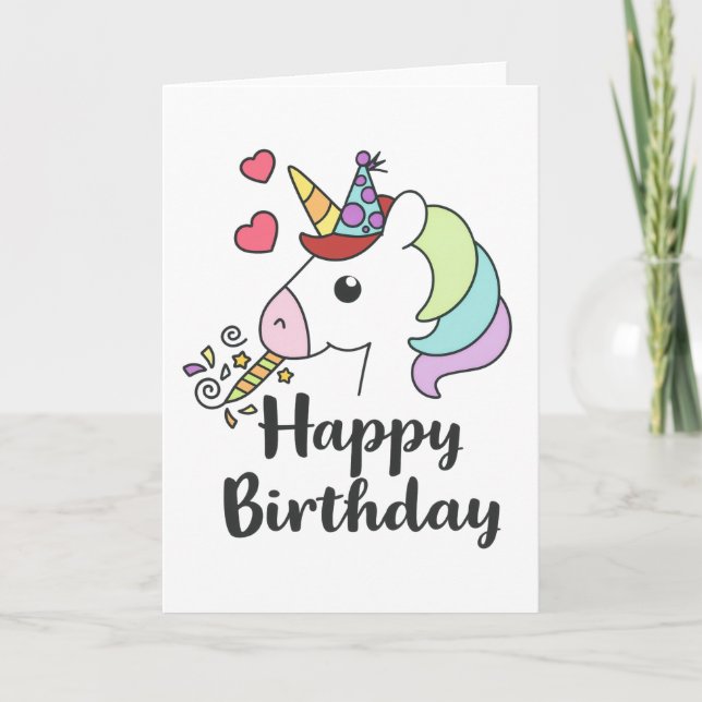 Unicorn grattis på födelsedagen - Cute Party Desig Kort (Framsida)