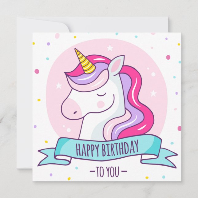 Unicorn Grattis på födelsedagen Helgdag Card Julkort (Framsida)