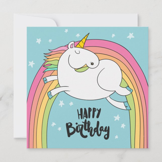 Unicorn Grattis på födelsedagen Helgdag Card Julkort (Framsida)