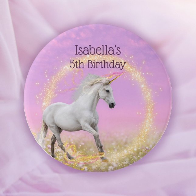 Unicorn Grattis på födelsedagen Namn och åldersmal Knapp (Unicorn Happy Birthday Name and Age Template Button)