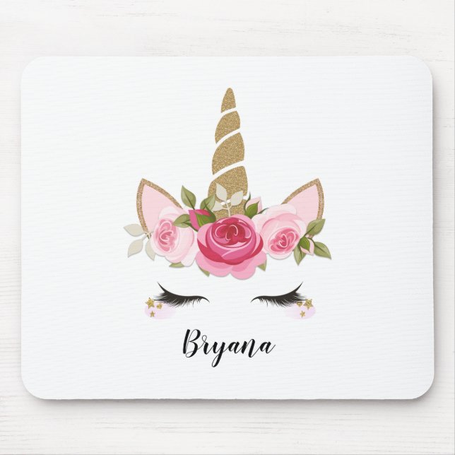 Unicorn Guld Blommigt Cute Trendig Mouse Pad Musmatta (Framsidan)