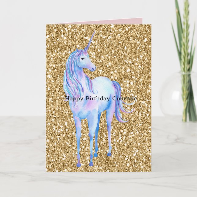 Unicorn guld Glitter Kort (Framsida)