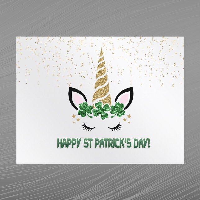 Unicorn Guld Grönt Shamrock St patricks day Helg Vykort (Skapare uppladdad)