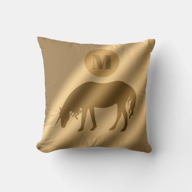 Unicorn Guld Luxury Monogram Kudde (Framsida)