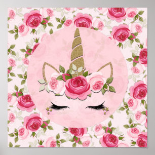 Unicorn Guld Rosa Blommigt Ro Cute Trendig Poster