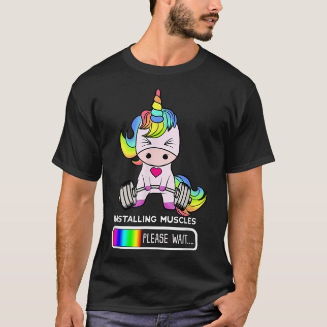 Unicorn Gym, installerat Muscles Unicorn Weightlif T Shirt (Framsida)