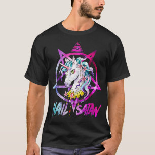 Unicorn Hail Satan Död Metall Rainbow Rave Manar T Shirt
