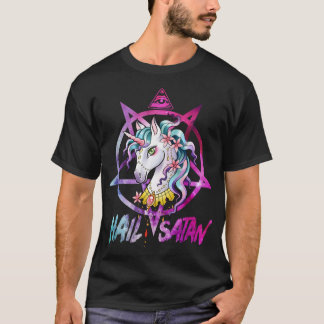 Unicorn Hail Satan Död Metall Rainbow shirt Rave  T
