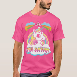 Unicorn Hail Satan Död Metall Rainbown T Shirt