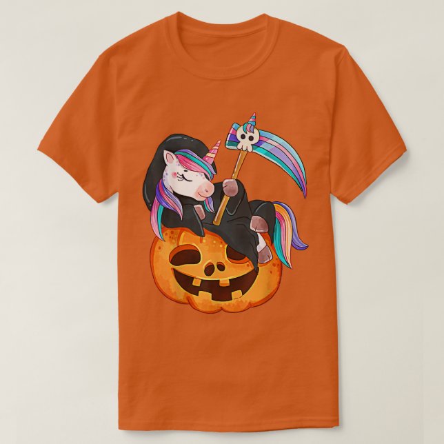 Unicorn Halloween Costume-Död Ljugande på Pumpkin  T Shirt (Design framsida)