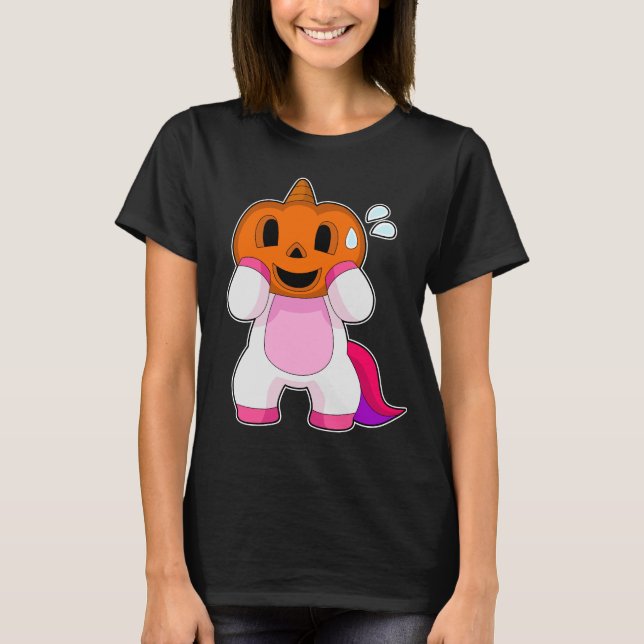 Unicorn Halloween Pumpkin T Shirt (Framsida)