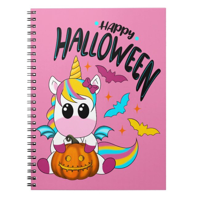 Unicorn-happy halloween med pumpa anteckningsbok (Framsidan)