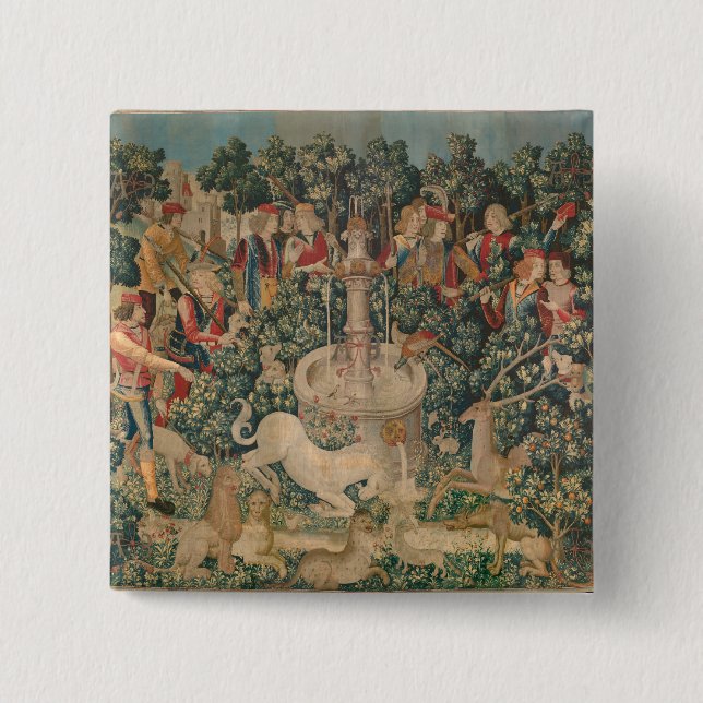 Unicorn har hittats, medeltida teaterbruk knapp (Framsida)