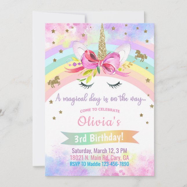 Unicorn head & Blomens födelsedagsinbjudan. i Inbjudningar (Framsida)