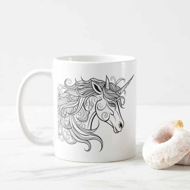 Unicorn Head Teckning Kaffemugg (Med munk)