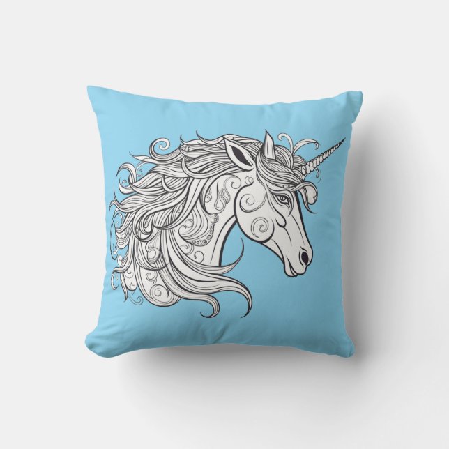 Unicorn Head Teckning Kudde (Framsida)