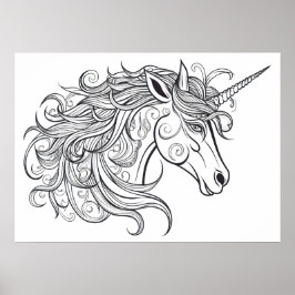 Unicorn Head Teckning Poster