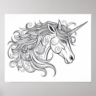 Unicorn Head Teckning Small Poster