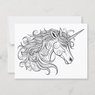 Unicorn Head Teckning Vykort