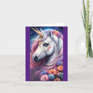 Unicorn Head with Flowers Birday Greeting Card Kort