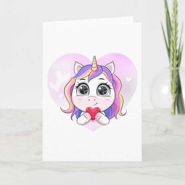 Unicorn Heart Cute Personlig Valentine Helgkort (Framsida)