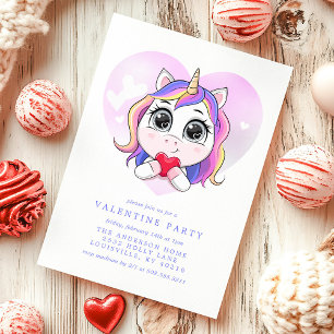 Unicorn Heart Cute Valentine Day Party Inbjudningar