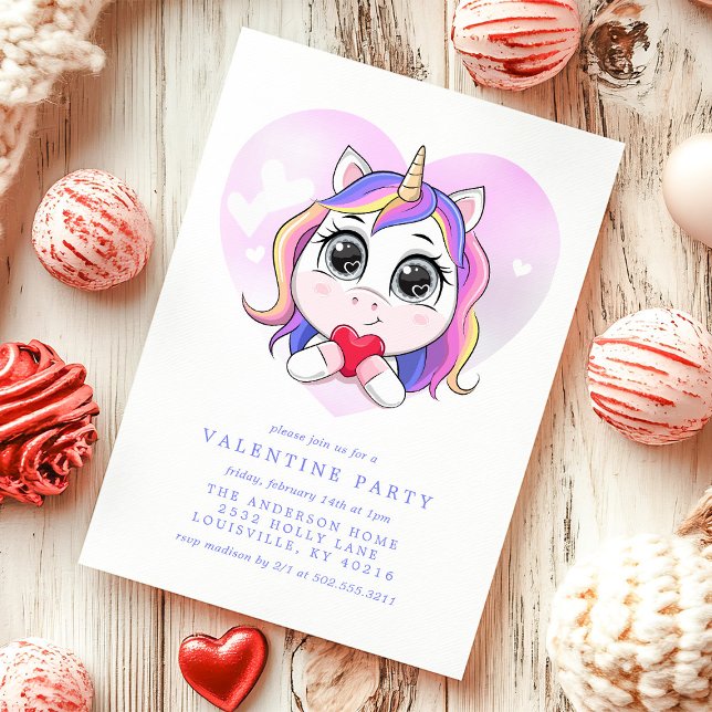 Unicorn Heart Cute Valentine Day Party Inbjudningar (Skapare uppladdad)