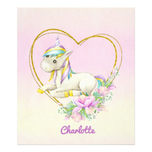 Unicorn Heart Flowers Watercolor Fototryck