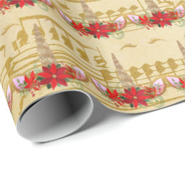 Unicorn-Helgdagar Blommigt Music Guld Red Presentpapper