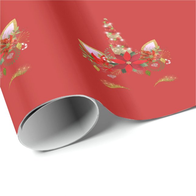 Unicorn-Helgdagar Blommigt Ro Guld Red 1 Presentpapper (Rullad Hörn)
