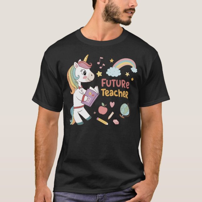 Unicorn Holding Bok för framtida lärare T Shirt (Framsida)