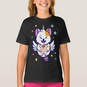 Unicorn Holding Hund Pug Kawaii Anime Girl T Shirt