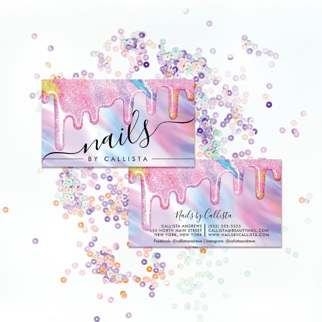 Unicorn HoloGrapcs Thick Glitter Dricks Nagel Visitkort (Skapare uppladdad)