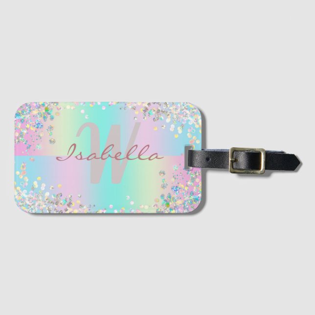 Unicorn HoloGraph Glitter Bagagebricka (Framsida horisontal)