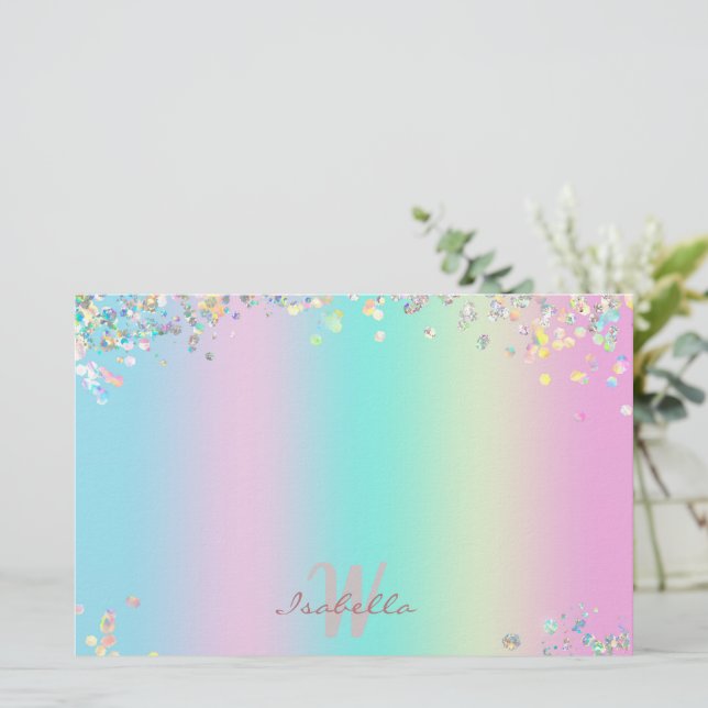 Unicorn HoloGraph Glitter Brevpapper (Stående Fram)
