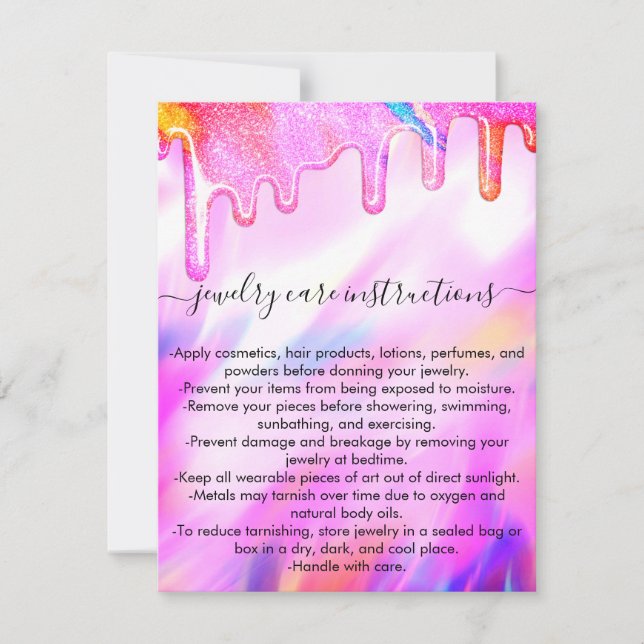 Unicorn HoloGraph Glitter Drift Jewelry Care Card Anteckningskort (Framsida)