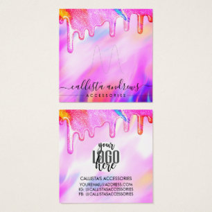Unicorn HoloGraph Glitter Drip Ring Logotyp Visnin Fyrkantigt Visitkort