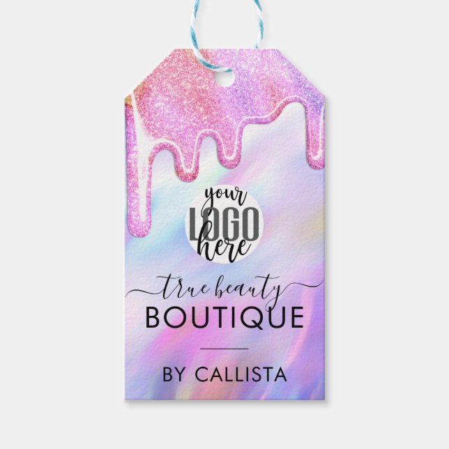 Unicorn HoloGraph Glitter Logotyp Clothing Märkre Presentetikett (Framsidan)