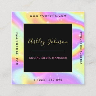 Unicorn Holography Sparkly Social Media Manager Fyrkantigt Visitkort