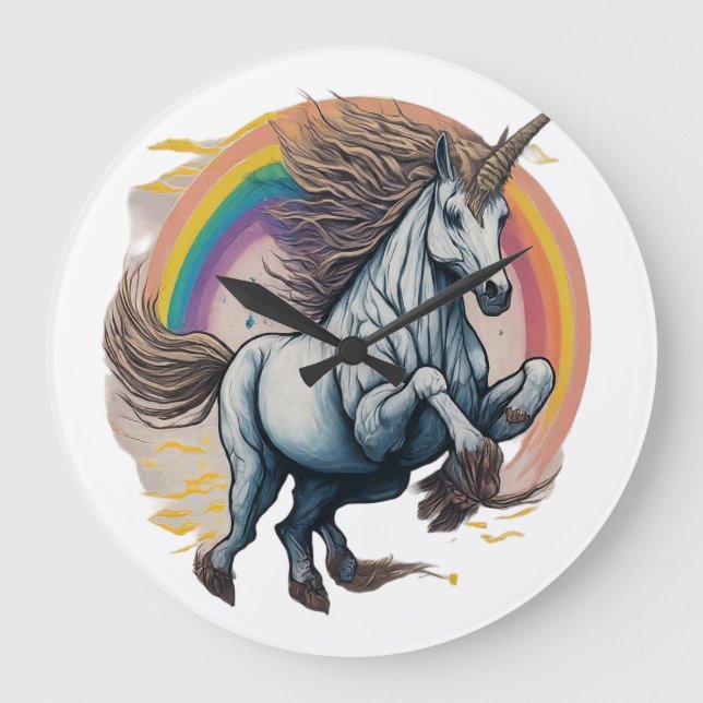 Unicorn hoppar över en regnbåge. stor klocka (Framsida)