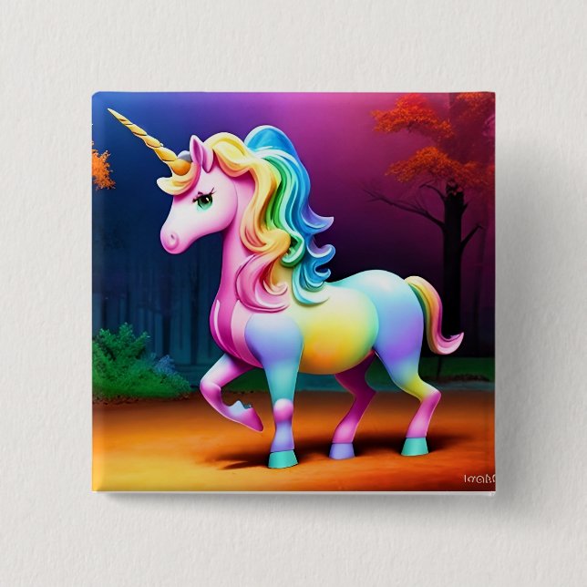 Unicorn Horse med Rainbow Färg Knapp (Framsida)