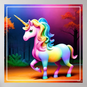 Unicorn Horse med Rainbow Färg Poster
